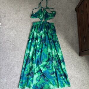 Elegant Green and Blue Women's Dress